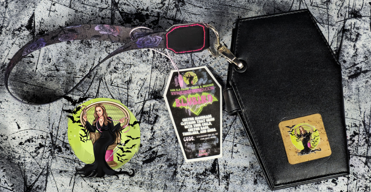 BLUBIRD REVIVED LLC EXCLUSIVE - Ready To Ship Coffin Wallet Wristlet with card slots & change/money compartments